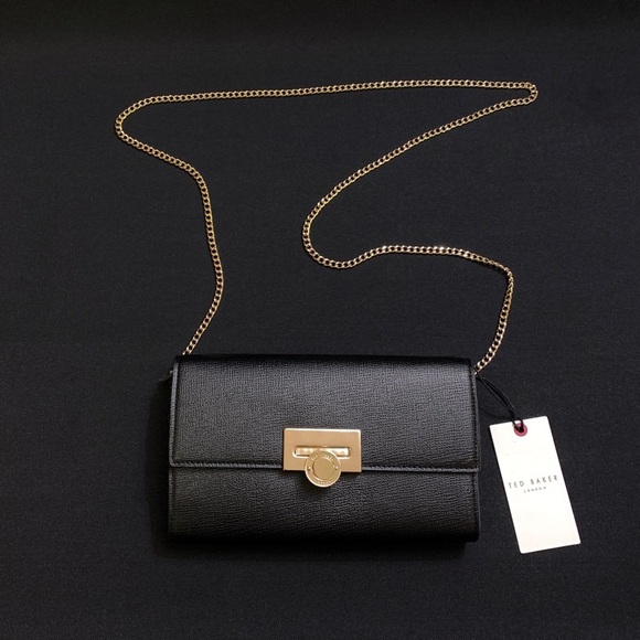 TED BAKER Parisa Chain Strap Crossbody Flap Bag w/ Logo Toggle Lock BLACK - Picture 1 of 11